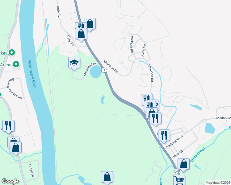 map of restaurants, bars, coffee shops, grocery stores, and more near 1461 Hooksett Road in Hooksett