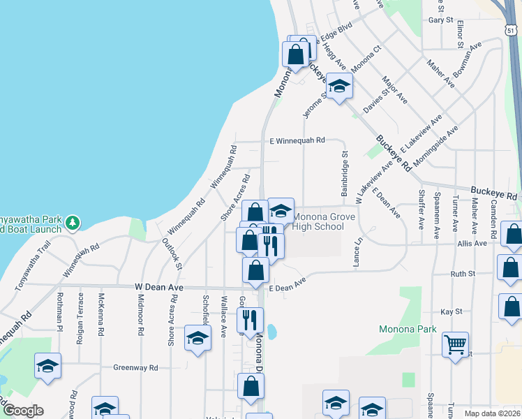 map of restaurants, bars, coffee shops, grocery stores, and more near 4405 Monona Drive in Monona
