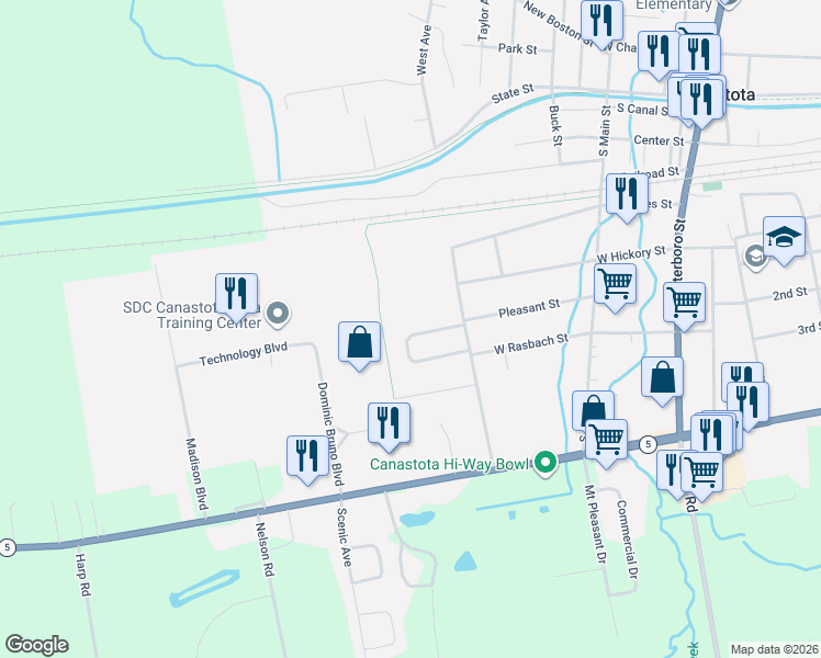 map of restaurants, bars, coffee shops, grocery stores, and more near 108 Belleview Drive in Canastota