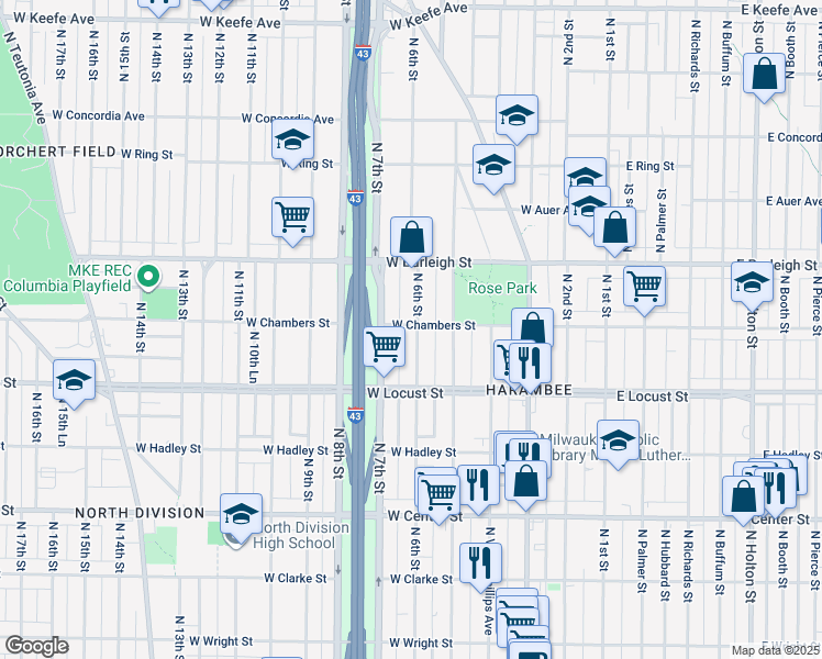 map of restaurants, bars, coffee shops, grocery stores, and more near 2960-2962 North 6th Street in Milwaukee