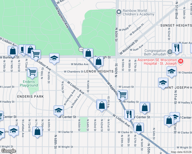 map of restaurants, bars, coffee shops, grocery stores, and more near 6203 West Girard Avenue in Milwaukee