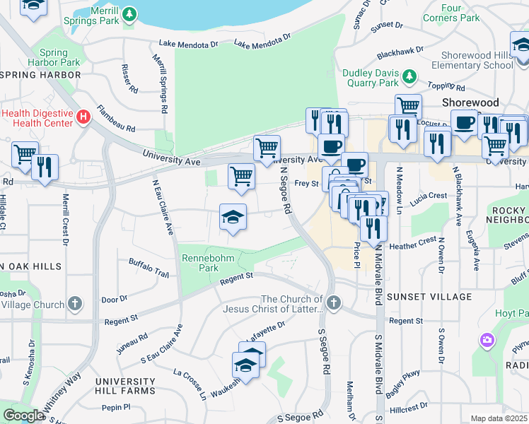 map of restaurants, bars, coffee shops, grocery stores, and more near 4715 Sheboygan Avenue in Madison