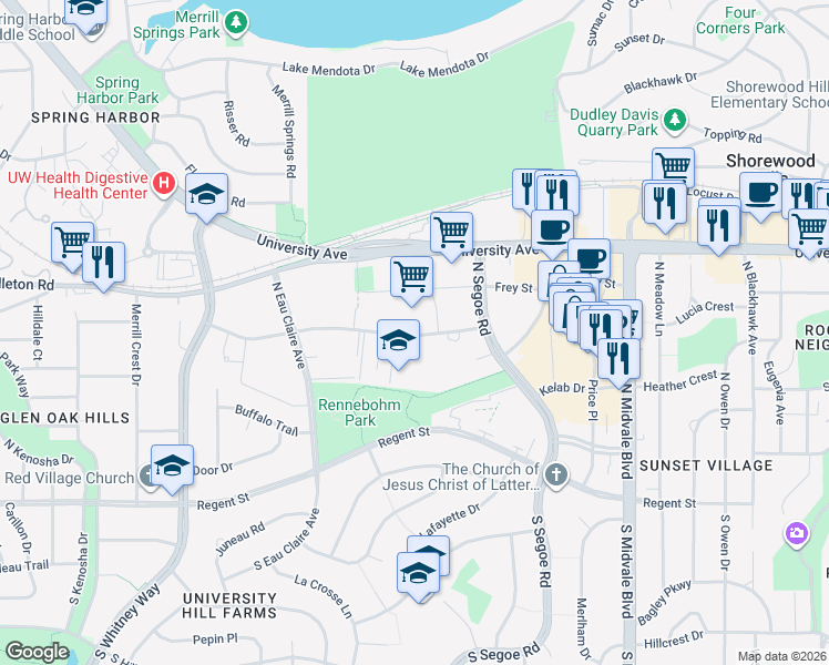 map of restaurants, bars, coffee shops, grocery stores, and more near 4815 Sheboygan Avenue in Madison