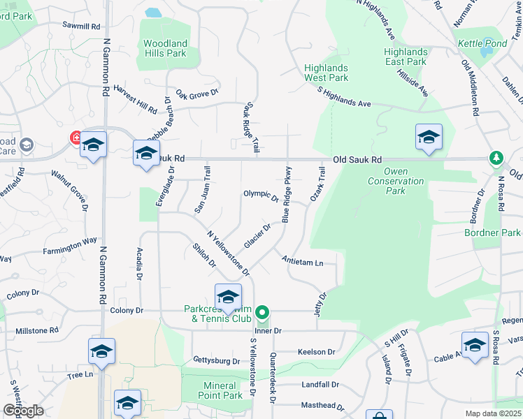 map of restaurants, bars, coffee shops, grocery stores, and more near 6 Glacier Court in Madison