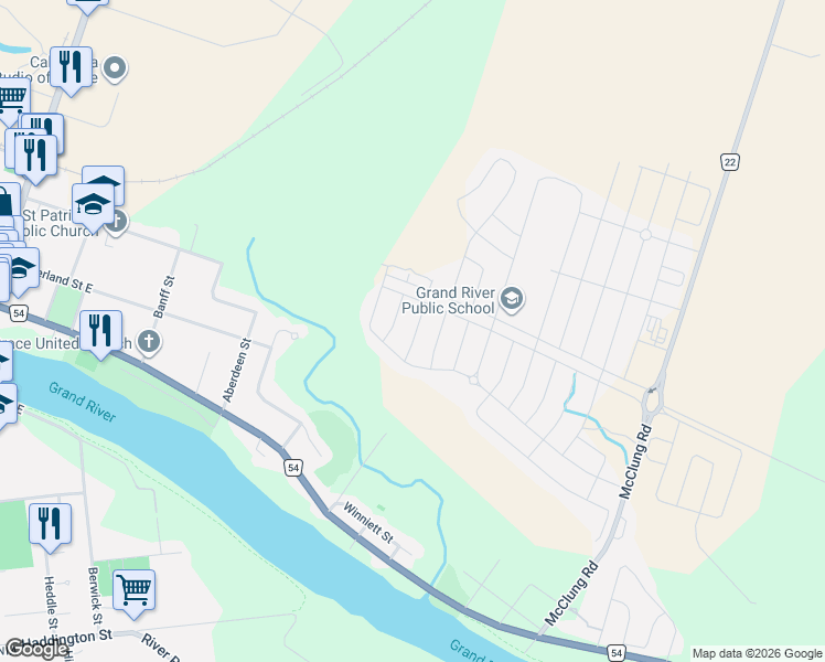 map of restaurants, bars, coffee shops, grocery stores, and more near 21 Sumac Drive in Caledonia