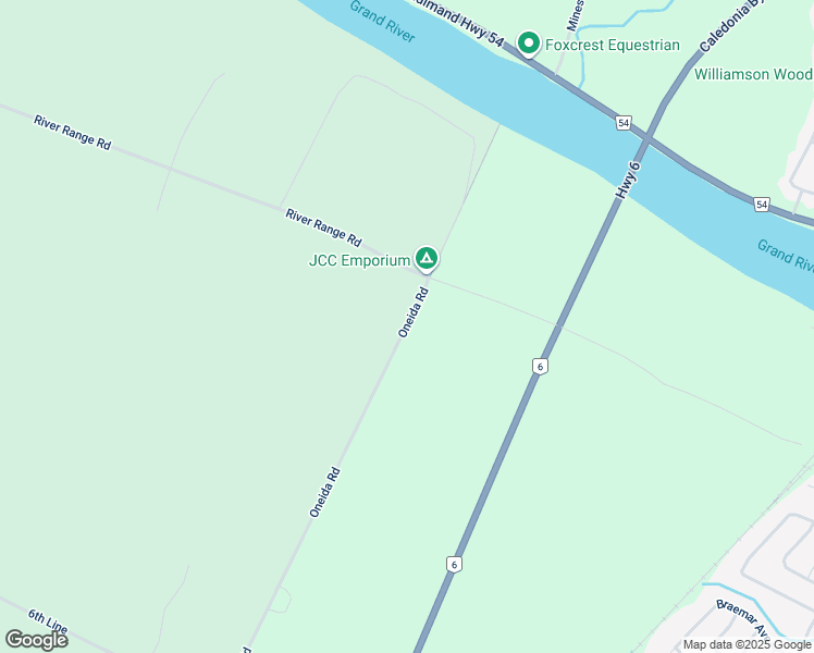map of restaurants, bars, coffee shops, grocery stores, and more near 2727 Oneida Road in Ohsweken