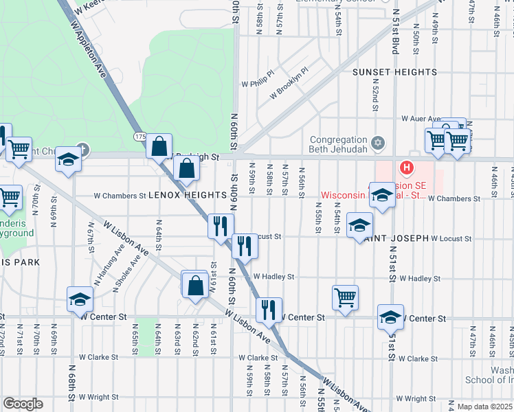 map of restaurants, bars, coffee shops, grocery stores, and more near 2937A North 58th Street in Milwaukee