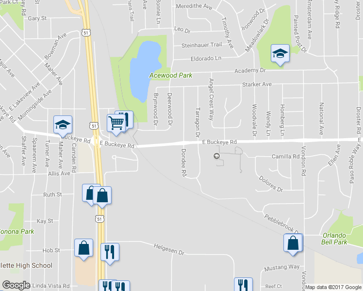 map of restaurants, bars, coffee shops, grocery stores, and more near 1818 Dondee Road in Madison