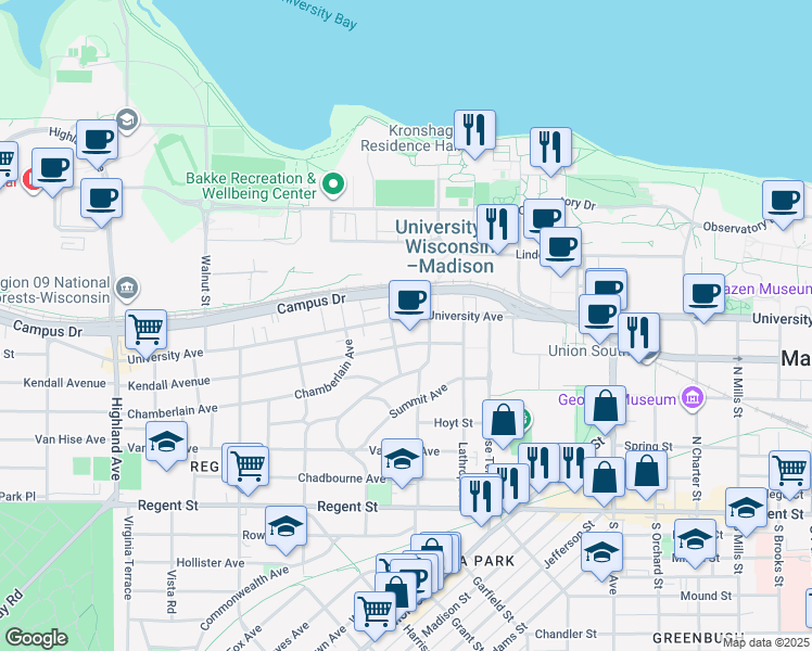 map of restaurants, bars, coffee shops, grocery stores, and more near 306 North Prospect Avenue in Madison