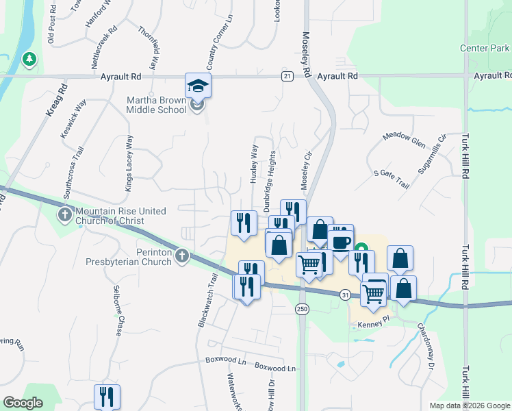map of restaurants, bars, coffee shops, grocery stores, and more near 61 Georgetown Lane in Fairport