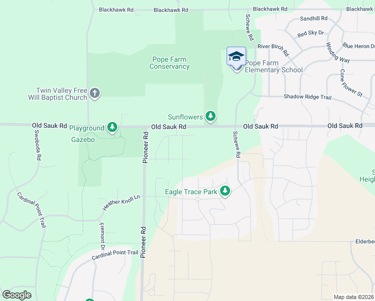 map of restaurants, bars, coffee shops, grocery stores, and more near 7451-7469 W Old Sauk Rd in Verona