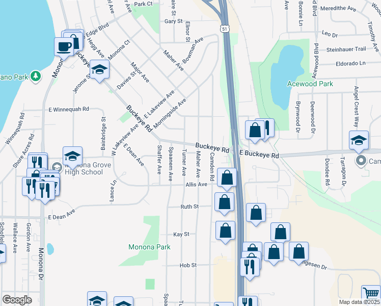 map of restaurants, bars, coffee shops, grocery stores, and more near 4713 Maher Avenue in Madison