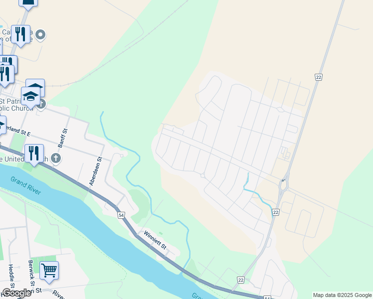 map of restaurants, bars, coffee shops, grocery stores, and more near 43 Sumac Drive in Caledonia