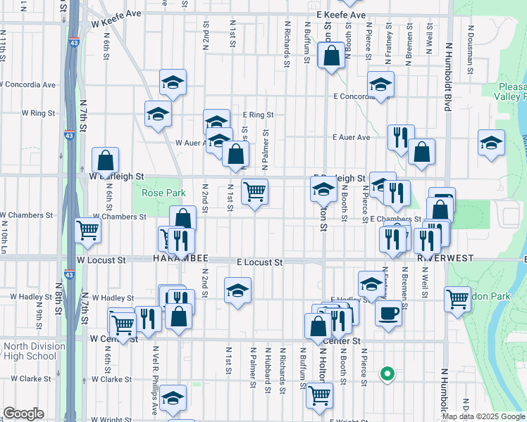map of restaurants, bars, coffee shops, grocery stores, and more near in Glendale
