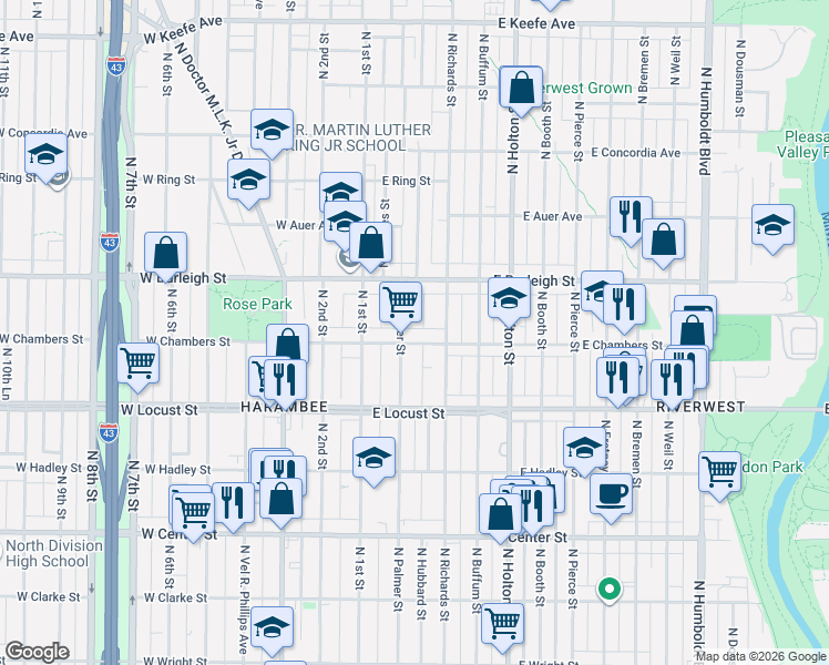 map of restaurants, bars, coffee shops, grocery stores, and more near  in Glendale