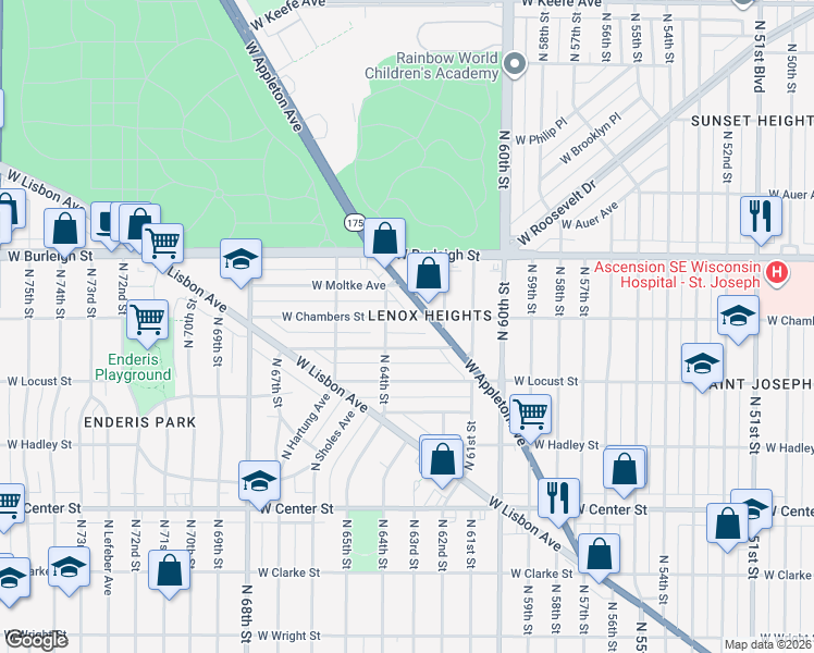 map of restaurants, bars, coffee shops, grocery stores, and more near 6309 West Appleton Avenue in Milwaukee