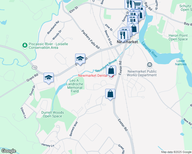 map of restaurants, bars, coffee shops, grocery stores, and more near 24 Maple Street in Newmarket