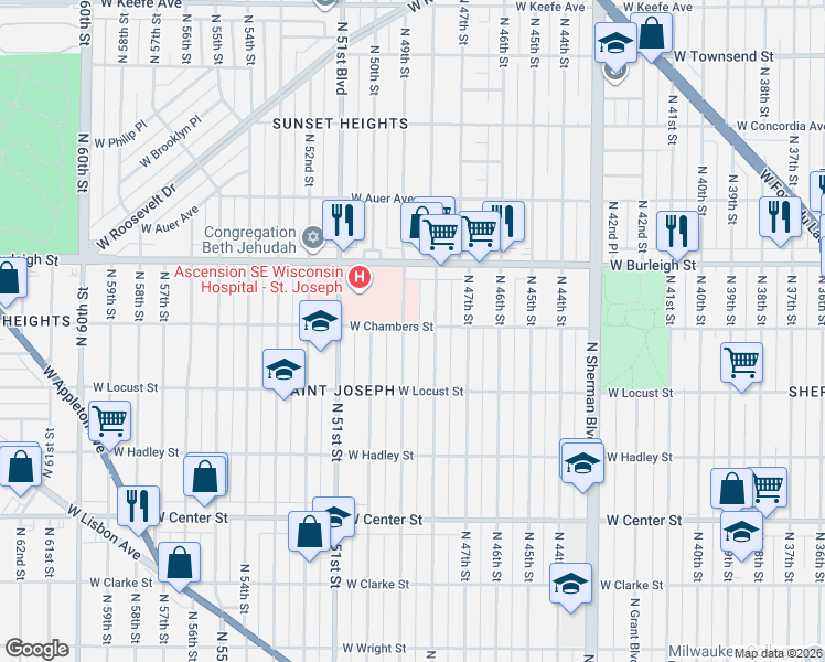 map of restaurants, bars, coffee shops, grocery stores, and more near 3029 North 49th Street in Milwaukee