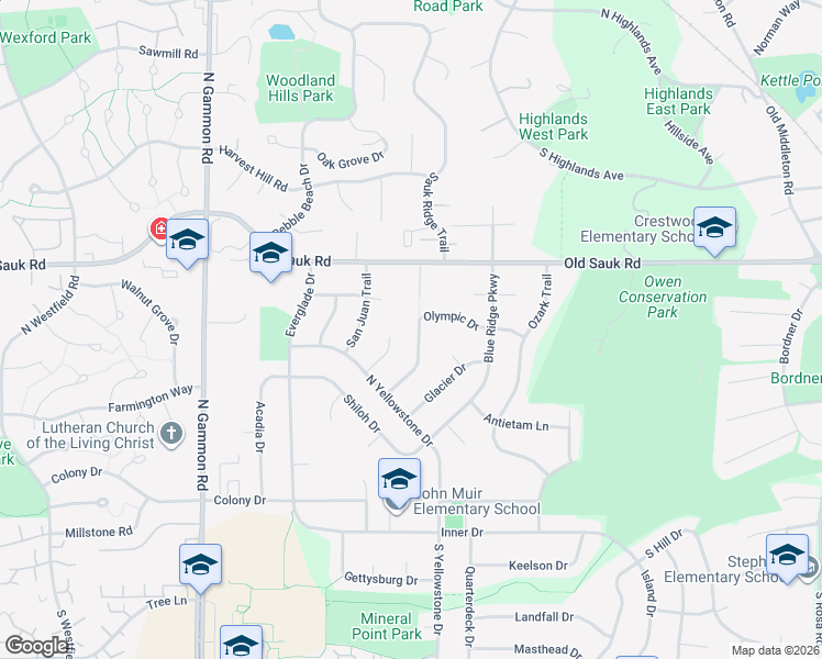 map of restaurants, bars, coffee shops, grocery stores, and more near 506 Yosemite Place in Madison