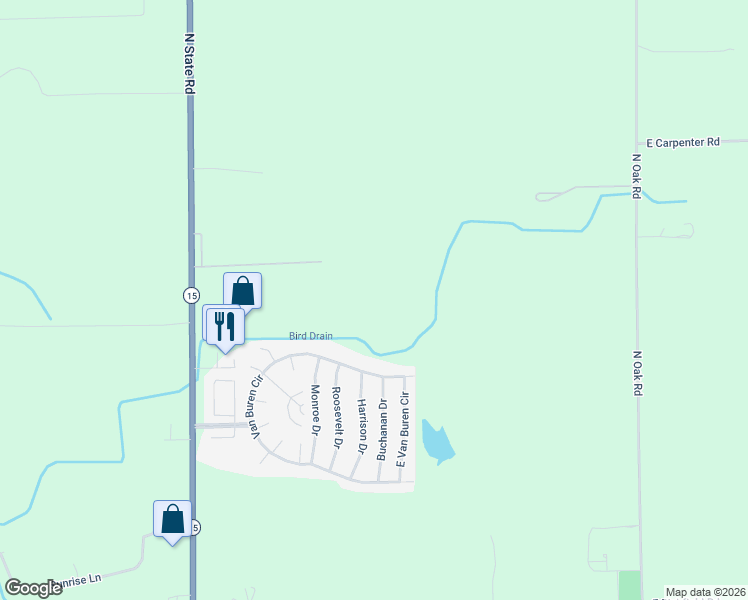 map of restaurants, bars, coffee shops, grocery stores, and more near 469 Buchanan Drive in Davison
