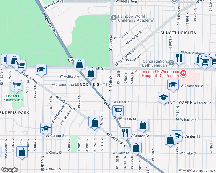 map of restaurants, bars, coffee shops, grocery stores, and more near 2979 North 60th Street in Milwaukee