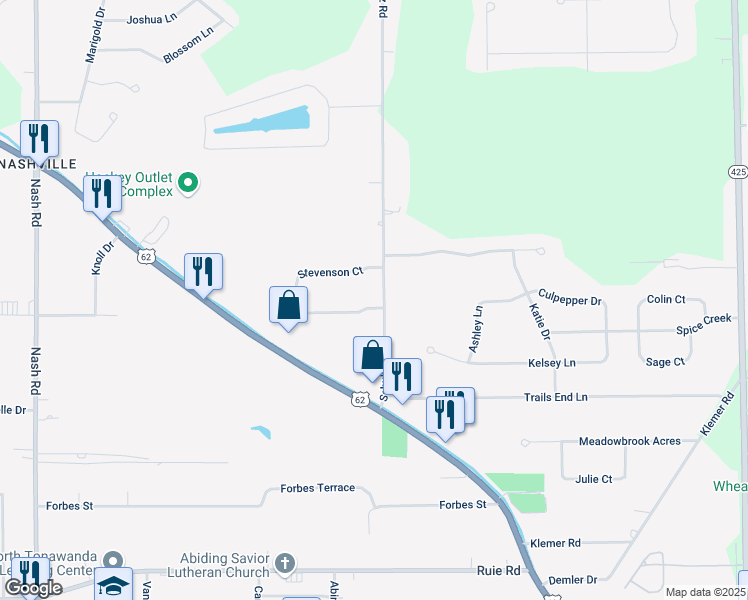 map of restaurants, bars, coffee shops, grocery stores, and more near 3496 Stevenson Court in North Tonawanda