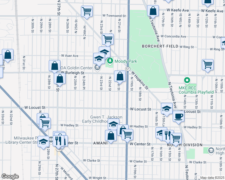 map of restaurants, bars, coffee shops, grocery stores, and more near in Milwaukee