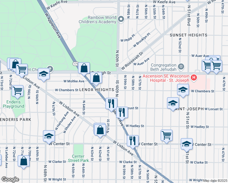 map of restaurants, bars, coffee shops, grocery stores, and more near 3021 North 61st Street in Milwaukee