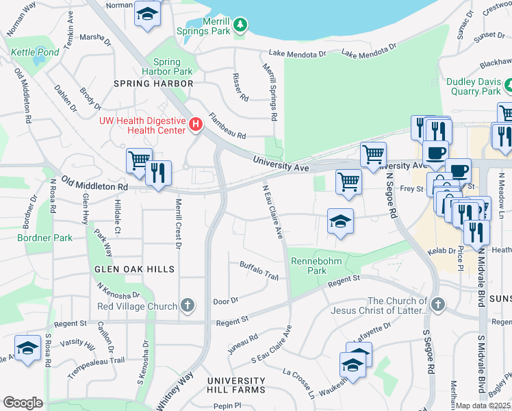 map of restaurants, bars, coffee shops, grocery stores, and more near 5019 Old Middleton Road in Madison