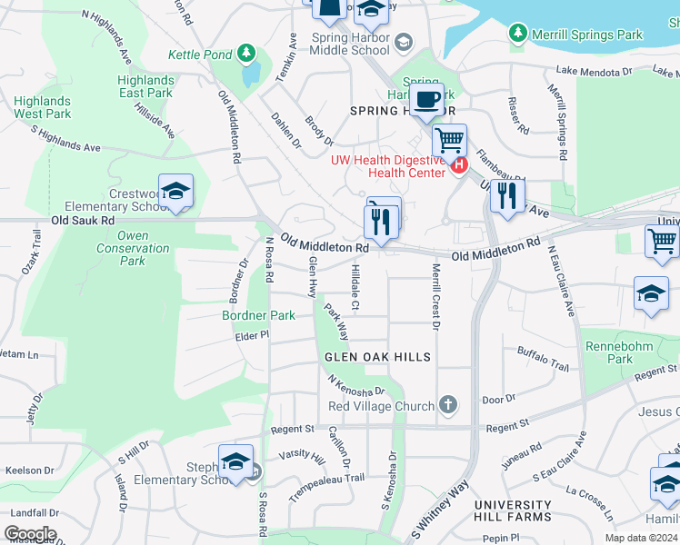 map of restaurants, bars, coffee shops, grocery stores, and more near 5426 Gettle Avenue in Madison