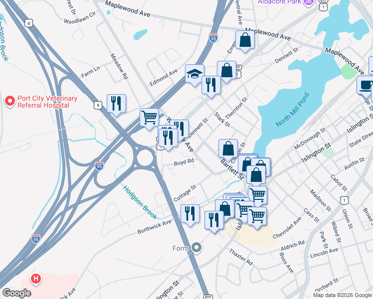 map of restaurants, bars, coffee shops, grocery stores, and more near in Portsmouth
