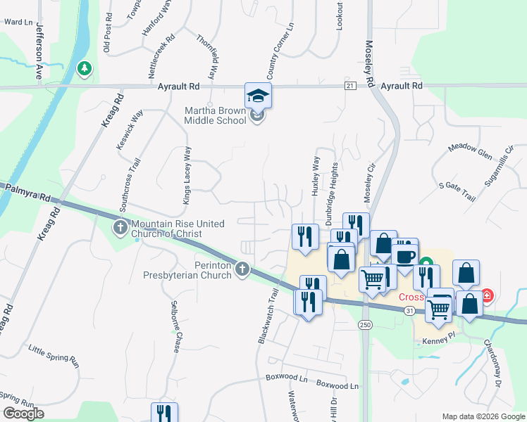 map of restaurants, bars, coffee shops, grocery stores, and more near 7 Arrowhead Way South in Fairport