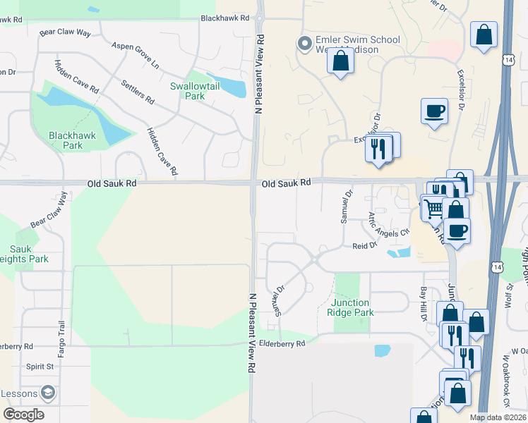 map of restaurants, bars, coffee shops, grocery stores, and more near 637 North Pleasant View Road in Middleton