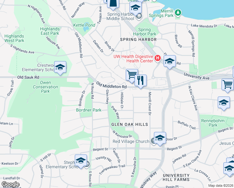 map of restaurants, bars, coffee shops, grocery stores, and more near 5421 Gettle Avenue in Madison