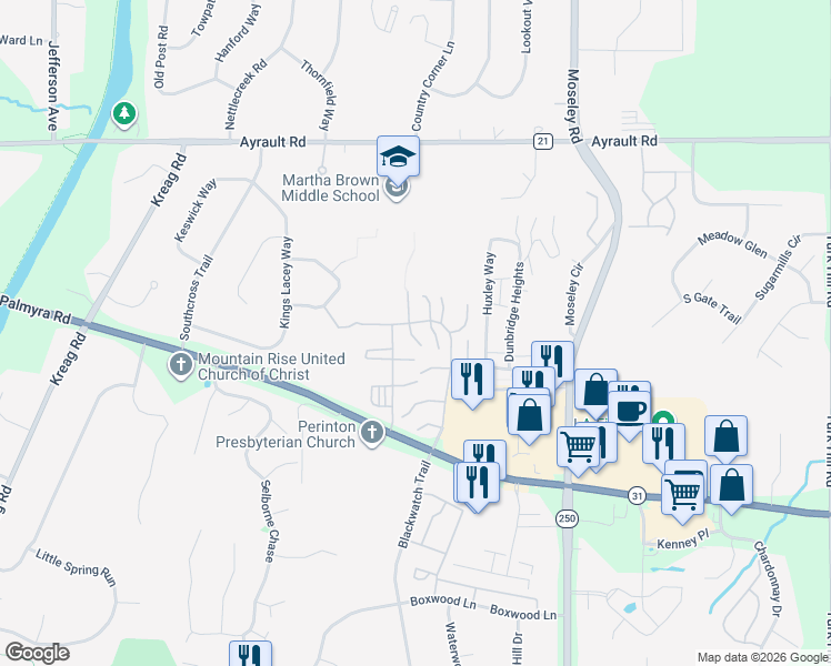 map of restaurants, bars, coffee shops, grocery stores, and more near 8 Heron Way South in Fairport