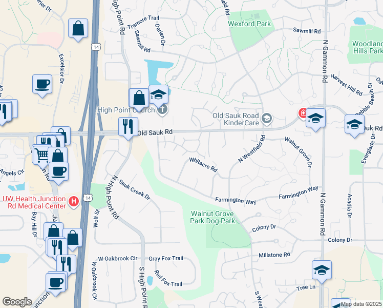 map of restaurants, bars, coffee shops, grocery stores, and more near 7511 Widgeon Way in Madison