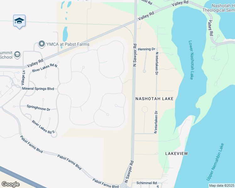 map of restaurants, bars, coffee shops, grocery stores, and more near 35157 Walleye Drive in Oconomowoc
