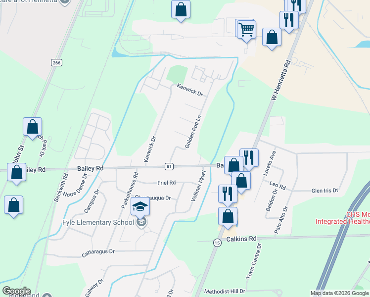 map of restaurants, bars, coffee shops, grocery stores, and more near 37 Golden Rod Lane in Rochester