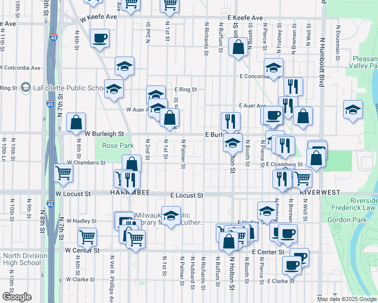 map of restaurants, bars, coffee shops, grocery stores, and more near in Glendale