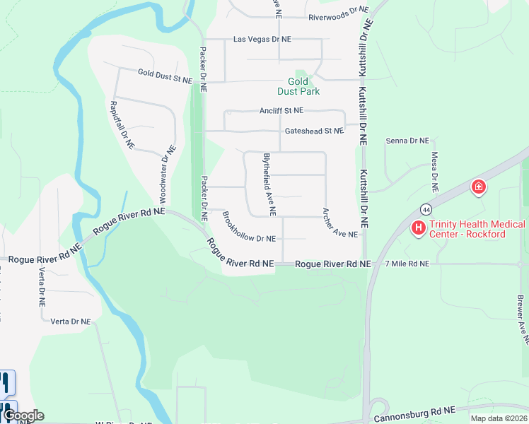 map of restaurants, bars, coffee shops, grocery stores, and more near 6150 Blythefield Avenue Northeast in Rockford