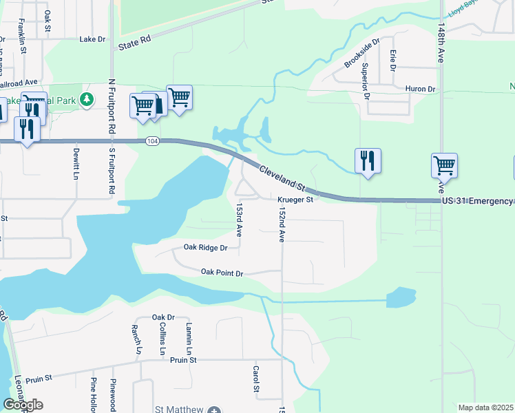 map of restaurants, bars, coffee shops, grocery stores, and more near 15262 Krueger Street in Spring Lake