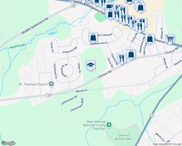 map of restaurants, bars, coffee shops, grocery stores, and more near 100 Clinton Road in New Hartford