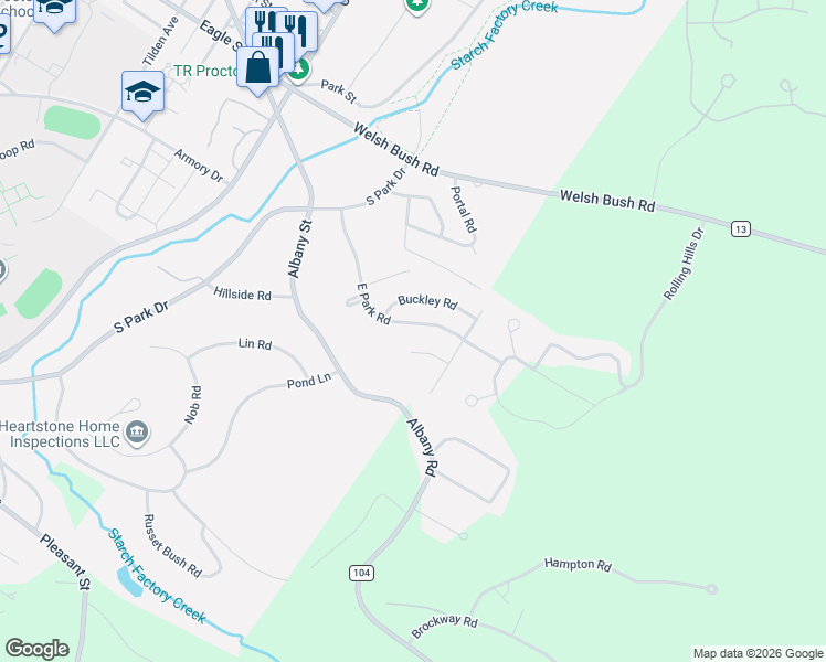 map of restaurants, bars, coffee shops, grocery stores, and more near 1418 Park View Drive in Utica