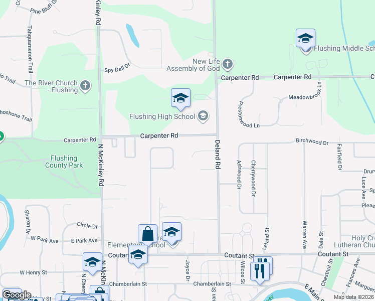 map of restaurants, bars, coffee shops, grocery stores, and more near 604 Northwood Drive in Flushing