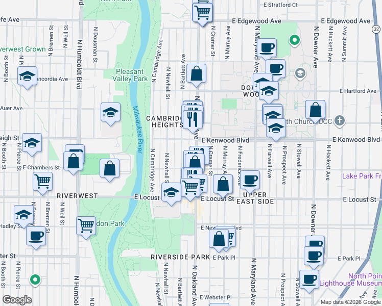 map of restaurants, bars, coffee shops, grocery stores, and more near in Milwaukee
