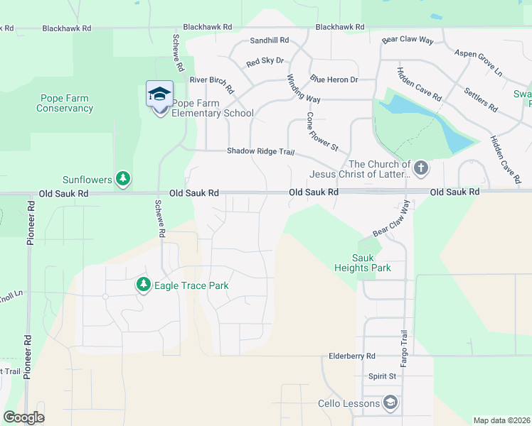 map of restaurants, bars, coffee shops, grocery stores, and more near 640 Big Stone Trail in Middleton