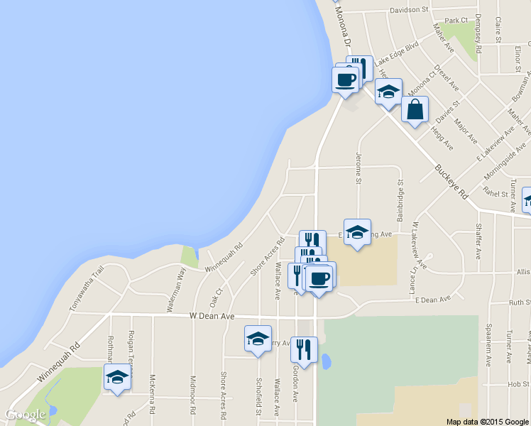 map of restaurants, bars, coffee shops, grocery stores, and more near 4309 Winnequah Rd in Monona