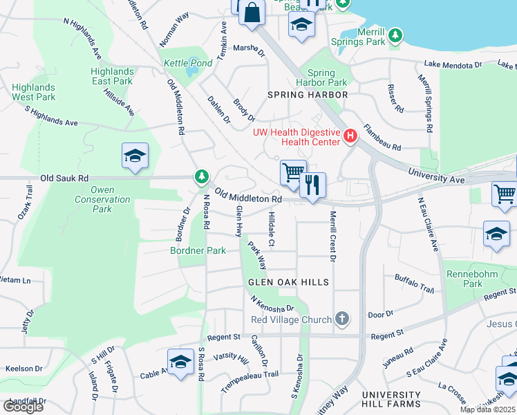 map of restaurants, bars, coffee shops, grocery stores, and more near 5426 Gettle Avenue in Madison