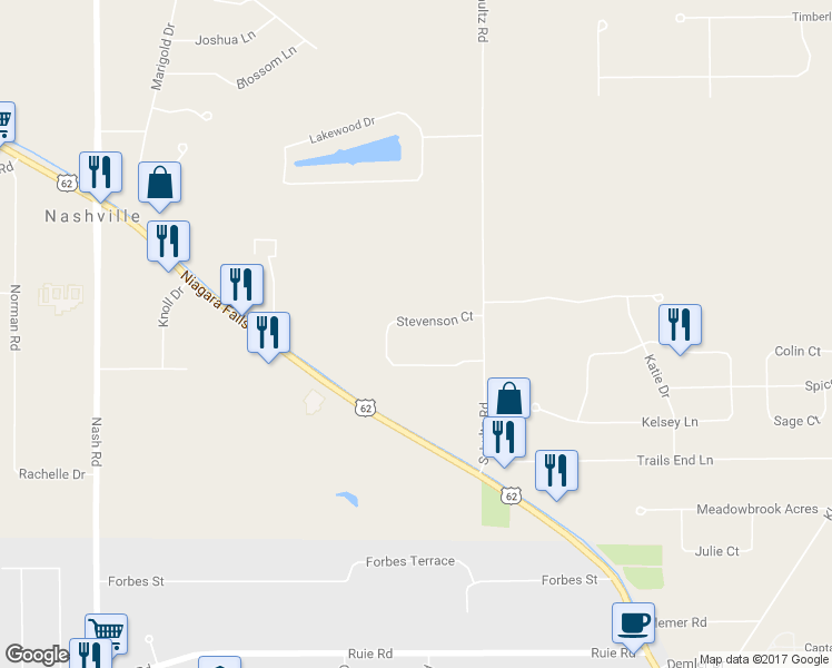 map of restaurants, bars, coffee shops, grocery stores, and more near 3486 Stevenson Court in North Tonawanda