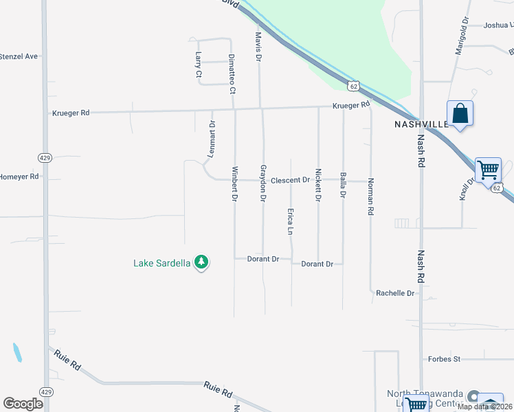 map of restaurants, bars, coffee shops, grocery stores, and more near 7264 Graydon Drive in North Tonawanda